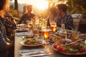 Fototapeta premium Friends enjoying an outdoor dinner party