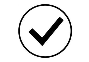 A simple white circle with a black check mark isolated on transparent background