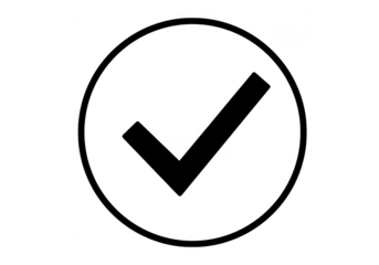 A simple white circle with a black check mark isolated on transparent background