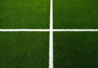 Obraz premium a well-maintained green grass field with a thick white line running horizontally across the center. Thick horizontal white painted line is running across green grass turf in flat vector illustration, 