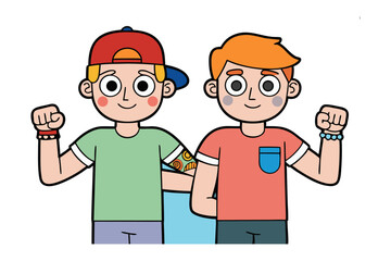 Best Friends Forever: Two young boys stand together, radiating a sense of unbreakable friendship and camaraderie. The illustration style is friendly and uplifting.