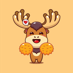 Cute cheerleader moose cartoon vector illustration