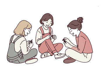 Joyful playtime: Three girls happily playing together, expressing carefree joy and friendship.