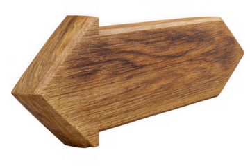 Textured wooden arrow pointing left isolated on transparent background