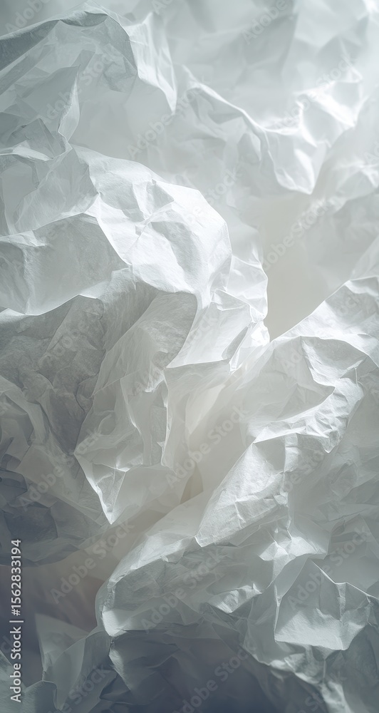 Aufkleber Close-up of crumpled white paper, showing texture and light interplay creating depth and shadows