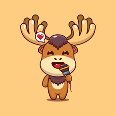 Cute moose holding microphone cartoon vector illustration