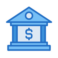Stylized bank building icon with dollar sign on black
