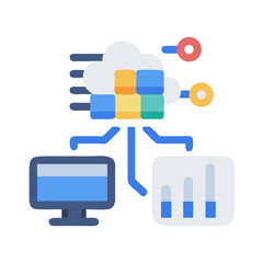 Cloud computing data analysis and server connection illustration