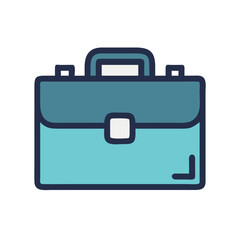 Blue business briefcase icon on black studio background