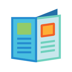 Open pamphlet or brochure illustration with vibrant colors and shapes