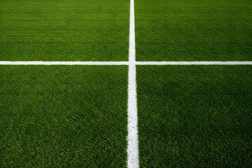 Obraz premium a well-maintained green grass field with a thick white line running horizontally across the center. Thick horizontal white painted line is running across green grass turf in flat vector illustration, 