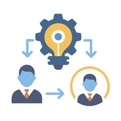 Idea sharing process with two people and a cogwheel lightbulb