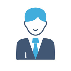 Stylized illustration of a blue professional man against black