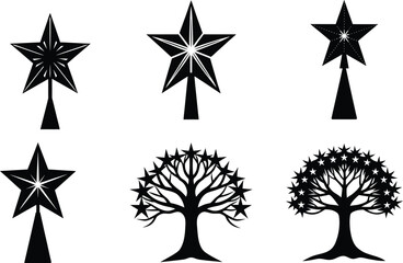 christmas tree star topper silhouette on white background
