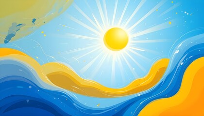 Abstract Blue and Yellow Summer Background with Radiant Sun Rays for Seasonal Vector Design
