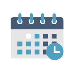 Flat calendar icon with a clock over black background