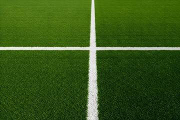 Obraz premium Thick horizontal white painted line is running across green grass turf in flat vector illustration, wallpaper, a well-maintained green grass field with a thick white line running horizontally across