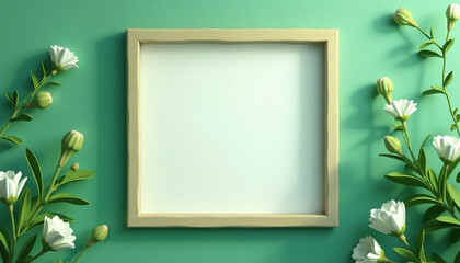 wooden frame with flowers and leaves