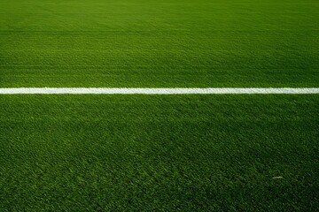 Obraz premium Thick horizontal white painted line is running across green grass turf in flat vector illustration, a well maintained green grass field with a thick white line running horizontally across the center. 