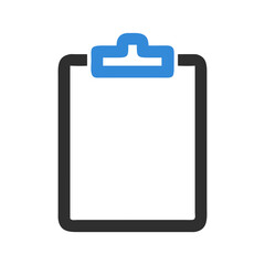Blue and gray clipboard icon on a black background