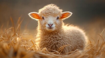 Adorable Lamb in Golden Field