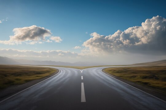 Fork in the Road: A captivating visual narrative unfolds as a road splits, offering two distinct paths under a dynamic sky, inviting contemplation and evoking a sense of journey and decision. 