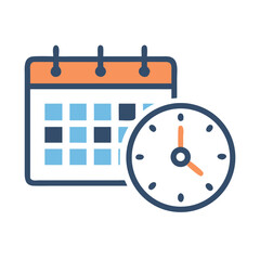 Flat calendar and clock illustration against black background