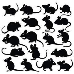 Whimsical silhouettes of rodents showcase mouse drawings for creative designs and playful patterns on a bright background.