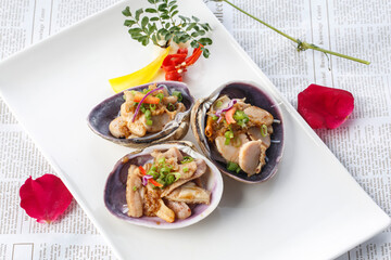 Hot plate spicy swan eggs on white porcelain plate