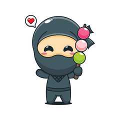 Cute ninja eating dango cartoon vector illustration