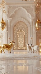 Ornate hall with golden rams