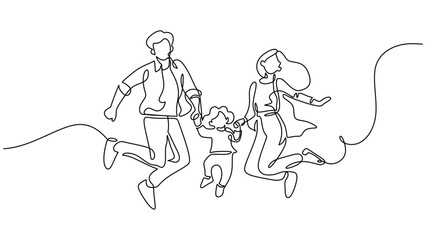 Joyful Jumping Family Continuous Line Drawing for Events