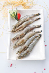 Thai black tiger prawns in exquisite tableware