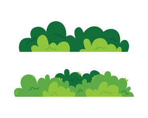 Fototapeta premium Two stylized illustrations of vibrant green bushes against a white background.