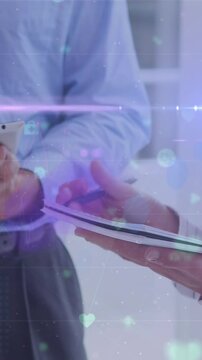 Animation of financial data processing over working business people