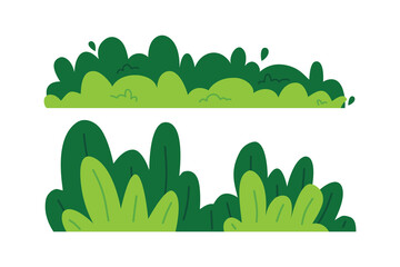 Two stylized illustrations of green bushes, showcasing different shapes and shades.