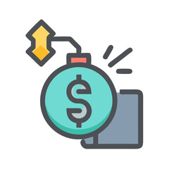 A money bomb about to explode with a dollar sign