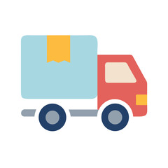 Delivery truck icon with package on black background
