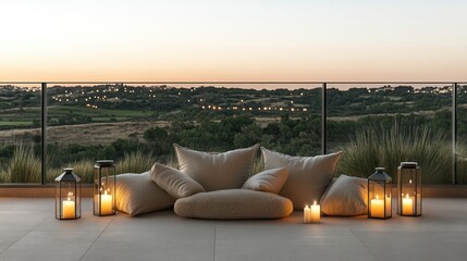 Outdoor patio lounge at sunset