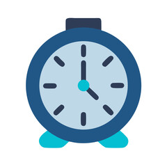 Simple blue alarm clock graphic on black background isolated
