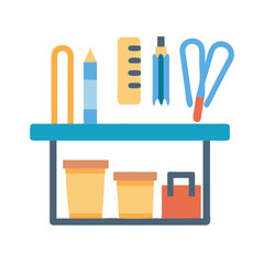 Flat design vector icon of crafting supplies on shelf