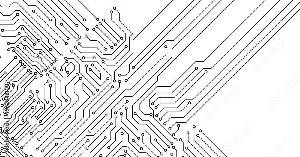 Fototapete electronic circuit with white background and copy space for text
