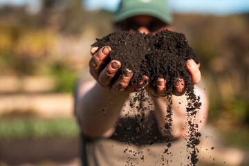 women in agriculture looking at a soil sample. girl on a farm looking at plant roots, female farmer...