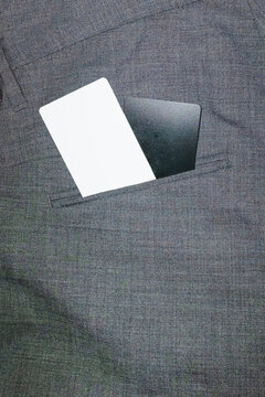 Credit debit payment money cards in pocket of formal trousers