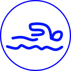 swim blue line icon inside circle. Blue line icon with Outdoor and lifestyle theme inside circle