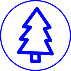 pine tree blue line icon inside circle. Blue line icon with Outdoor and lifestyle theme inside circle
