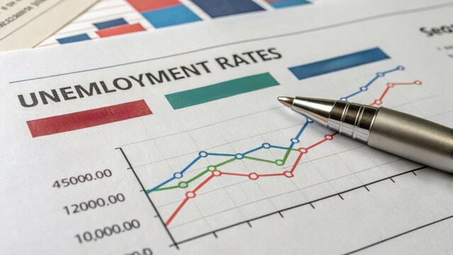 Job labor employment, unemployment. Unemployment rate chart, economic data, financial report, business analysis, job market trend . Hiring rate, economic growth, opening workforce market