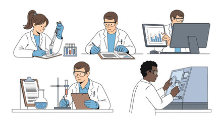 Scientists Conducting Laboratory Experiments, Analyzing Data, and Working with Equipment.