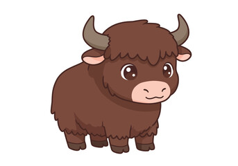 A cartoon yak brown with pale pink details poses on a white backdrop