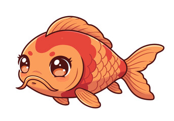 A cartoonish goldfish with large expressive eyes and a reddishorange body